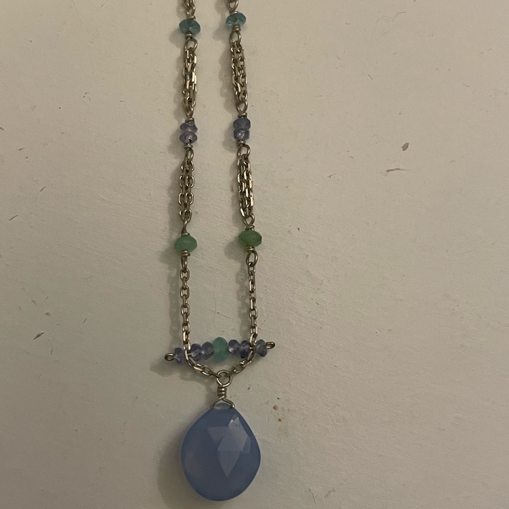 Chalcedony, apatite and tanzanite necklace